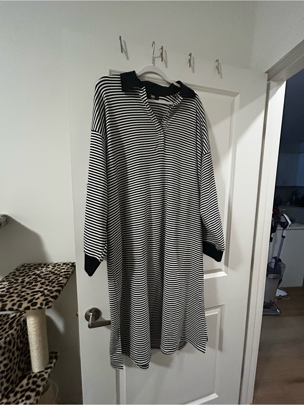 Dressed in LALA Striped Black & White Polo Shirt Dress